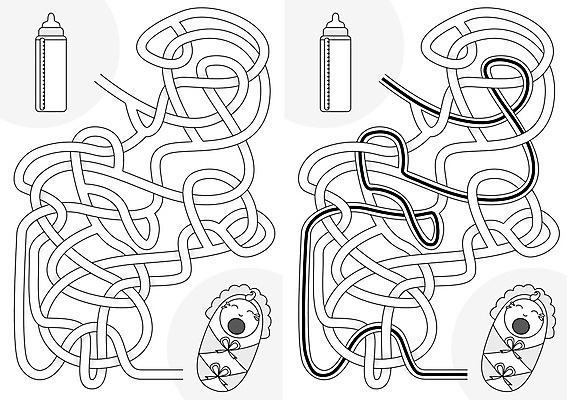 EPS 해외이미지 교육 길 일러스트 검은색 외침 우유 게임 흰색 아기 퍼즐 만화 배고픔 그림 미로 해결 구성 쉬운 해외202004 해외일러스트 컬러 놀이 유제품 사람 소리 파일형식 벡터 이미지허브