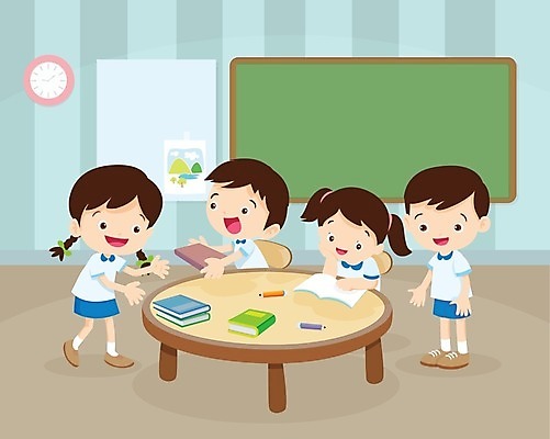EPS 해외이미지 여자 교육 남자 어린이 일러스트 교실 학교 수업 함께함 소녀 소년 여러명 책 책상 어린이만 해외202004 해외일러스트 가구 다수 컨셉 사람 파일형식 벡터 이미지허브