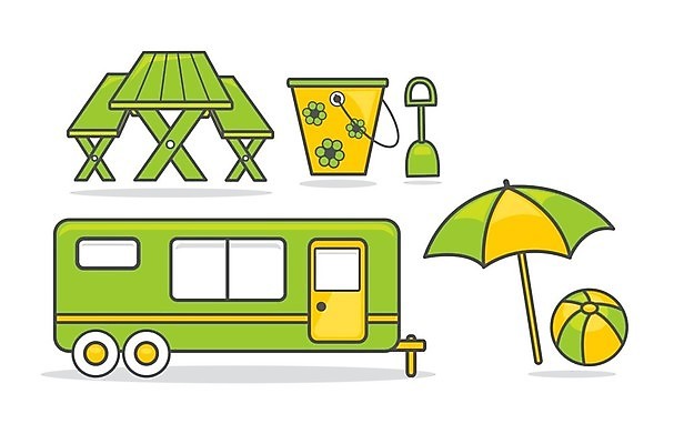 EPS 해외이미지 일러스트 우산 사람없음 컴퓨터그래픽 캠핑 삽 양동이 양산 해외202004 해외일러스트 레저 그래픽 파일형식 벡터 이미지허브