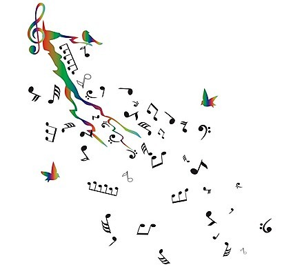 EPS 해외이미지 음표 일러스트 조류 추상 사람없음 컬러풀 나뭇가지 해외202004 해외일러스트 나무 동물 기호 음악 컬러 무늬 파일형식 벡터 이미지허브