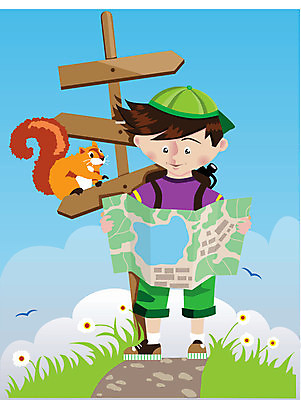 EPS 해외이미지 도로 여행 일러스트 하늘 소년 신용카드 도로표지판 다람쥐 해외202004 해외일러스트 남자 길 어린이 교통시설 금융 표지판 설치류 파일형식 벡터 이미지허브