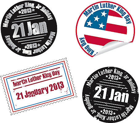 EPS 해외이미지 스티커 일러스트 휴가 라벨 검은색 미국 자유 생일 왕 리더 우표 1월 그런지 운동가 전국 해외202004 해외일러스트 기념일 컬러 컨셉 북아메리카 프레임 날짜 파일형식 벡터 이미지허브