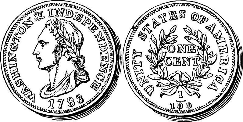 EPS 해외이미지 선 일러스트 미술 동전 검은색 수확 흰색 그림 판화 센트 워싱턴 해외202004 해외일러스트 컬러 돈 농업 문화예술 미국 파일형식 벡터 이미지허브