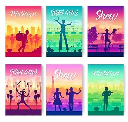 EPS 해외이미지 라이프스타일 행복 유럽 문화 포즈 신체 일러스트 장난 모션 산 미술 풍경 이벤트 팜플렛 야외 축제 일몰 연주자 프랑스 광대 기구 표현 악단 배우 서커스 극장 마임 장면 연예인 바이올리니스트 프랑스어 연극 해외202004 해외일러스트 직업 문자 감정 나라 음악 문화예술 생활 노을 음악가 바이올린 파일형식 벡터 이미지허브