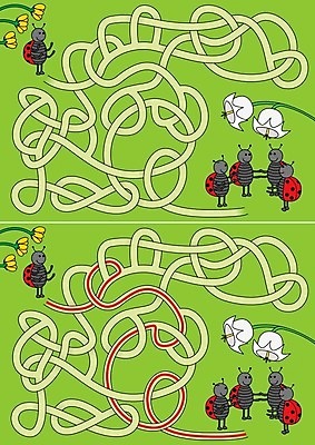 EPS 해외이미지 교육 꽃 길 곤충 일러스트 게임 퍼즐 만화 그림 무당벌레 미로 해결 구성 쉬운 해외202004 해외일러스트 식물 동물 놀이 파일형식 벡터 이미지허브