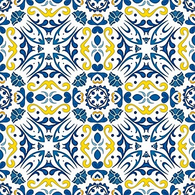 EPS 해외이미지 전통 디자인 패턴 오렌지 일러스트 벽지 추상 장식 파란색 노란색 흰색 포르투갈 타일 묘사 정사각형 모자이크 스페인어 아라베스크 엘리먼트 튀니지 해외202004 해외일러스트 도형 유럽 컬러 무늬 과일 아프리카 파일형식 벡터 이미지허브