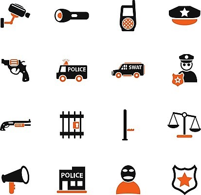 EPS 해외이미지 일러스트 확성기 총 경찰 도둑 라디오 지휘봉 짐차 쇠창살 엽총 캡모자 해외202004 해외일러스트 직업 모자_잡화 무기 자동차 전자제품 범죄인 파일형식 벡터 이미지허브