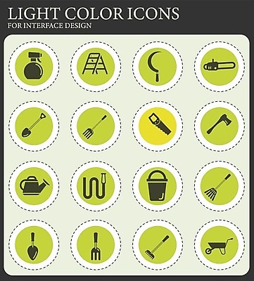 EPS 해외이미지 일러스트 물 세트 정원 수레 물뿌리개 도구 빨래 삽 양동이 분무기 낫 갈퀴 쇠스랑 전기톱 해외202004 해외일러스트 자연요소 가사 카트 톱 파일형식 벡터 이미지허브