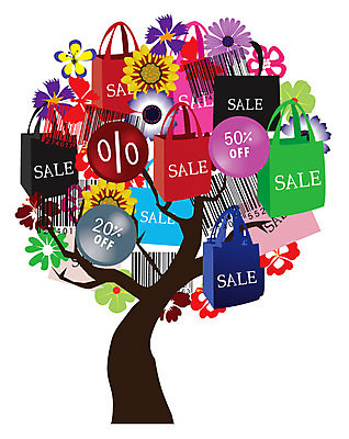 EPS 해외이미지 나무 꽃 일러스트 추상 사람없음 쇼핑백 바코드 해외202004 해외일러스트 식물 무늬 가방 파일형식 벡터 이미지허브