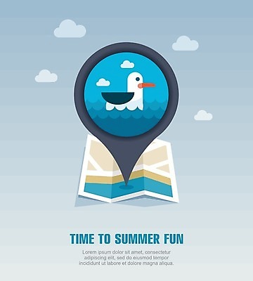 EPS 해외이미지 구름 디자인 바다 지도 일러스트 자연 갈매기 사람없음 여름 여름휴가 바캉스 사인 위치 특별함 해외202004 해외일러스트 자연요소 계절 컨셉 조류 휴가 생태계 파일형식 벡터 여름_계절 이미지허브
