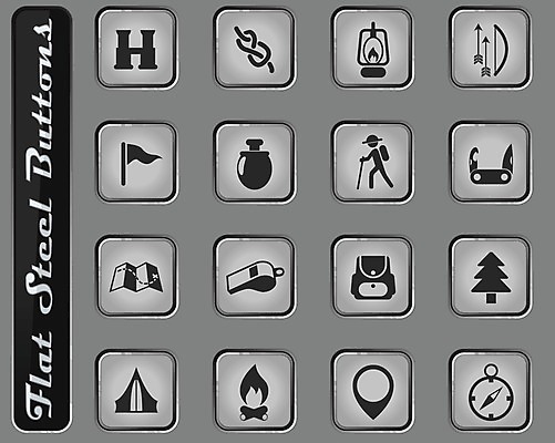 EPS 해외이미지 일러스트 배낭 화살 텐트 사람없음 목재 램프 깃발 플랫 나침반 호루라기 매듭 전나무 맥가이버칼 해외202004 해외일러스트 나무 가방 재료 조명 캠핑도구 칼 파일형식 벡터 이미지허브