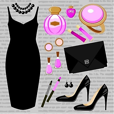 EPS 해외이미지 디자인 드레스 옷 여자 분홍색 백그라운드 신발 가방 일러스트 목걸이 세트 유행 귀걸이 검은색 화장품 회색 립스틱 반지 우아함 수집 향수 매니큐어 스타일 해외202004 해외일러스트 잡화 컬러 컨셉 장신구 사람 뷰티 파일형식 벡터 이미지허브