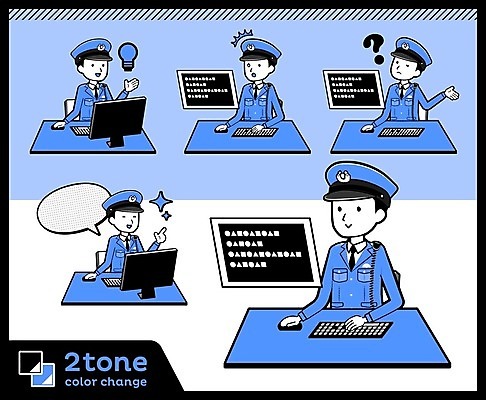 EPS 해외이미지 남자 행복 말풍선 생각 일러스트 노동자 아이디어 여러명 상반신 성인 파란색 컴퓨터 세트 모니터 놀람 물음표 경찰 책상 호기심 성인남자만 해외202004 해외일러스트 직업 기호 감정 컬러 가구 다수 컨셉 표정 사람 전자제품 남자만 성인만 파일형식 벡터 이미지허브