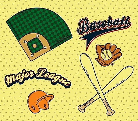 EPS 해외이미지 일러스트 사람없음 야구 야구방망이 심볼 야구공 야구모자 야구장 해외202004 해외일러스트 모자_잡화 공 스포츠시설 구기 야구용품 파일형식 벡터 이미지허브