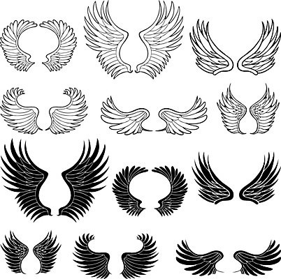 EPS 해외이미지 클립아트 손 디자인 종교 날개 일러스트 조류 천사 잉크 미술 그래픽 장식 세트 펜 검은색 흰색 쌍 깃털 엘리먼트 해외202004 해외일러스트 동물 컬러 문화예술 신체부위 필기구 파일형식 벡터 이미지허브