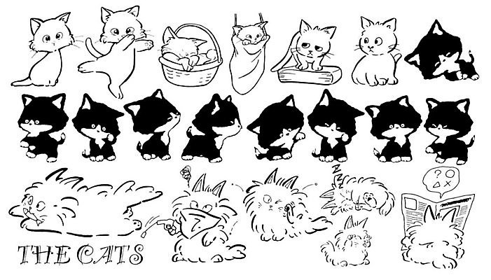 EPS 해외이미지 동물 포즈 일러스트 생물 미술 검은색 고양이 흰색 잠 사인 고립 반응 해외202004 해외일러스트 컬러 포유류 문화예술 반려동물 파일형식 벡터 이미지허브