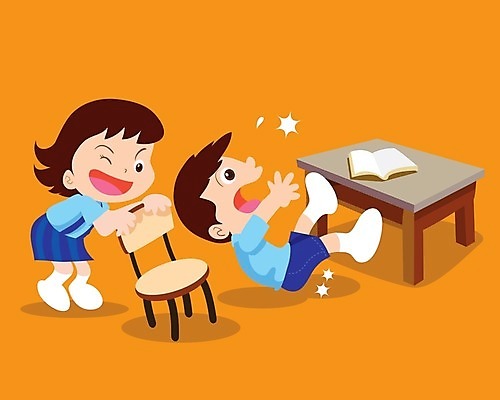 EPS 해외이미지 학생 여자 남자 어린이 의자 일러스트 소녀 소년 두명 당기기 떨어짐 책상 나쁜 어린이만 해외202004 해외일러스트 가구 컨셉 모션 사람 파일형식 벡터 이미지허브