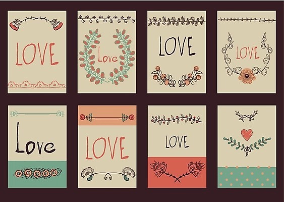 EPS 해외이미지 꽃 일러스트 사랑 사람없음 세트 하트 엽서 해외202004 해외일러스트 모양 식물 감정 편지 파일형식 벡터 이미지허브