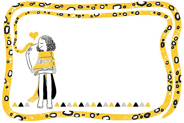 PSD 동물 여자 여유 일러스트 프레임 함께함 한명 사람 성인 뱀 소통 아나콘다 여자만 여자한명만 성인여자만 성인만 국내일러스트 1 감정 컨셉 파충류 파일형식