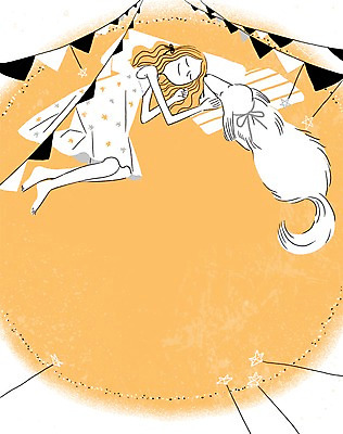 PSD 동물 한마리 여자 여유 일러스트 베개 프레임 함께함 한명 사람 성인 반려동물 잠 강아지 낮잠 소통 여자만 여자한명만 성인여자만 성인만 국내일러스트 1 감정 컨셉 침구 개 파일형식