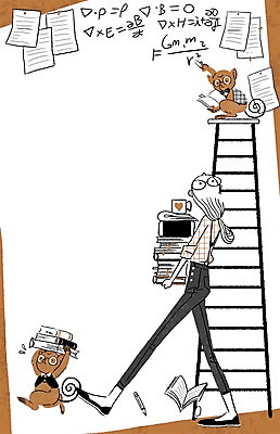 PSD 동물 여자 여유 두마리 일러스트 사다리 프레임 함께함 한명 사람 성인 책 원숭이 소통 안경원숭이 여자만 여자한명만 성인여자만 성인만 국내일러스트 1 감정 컨셉 2 포유류 도구 파일형식