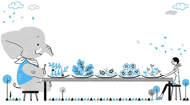 PSD 동물 한마리 여자 여유 채소 의자 일러스트 탁자 코끼리 프레임 함께함 한명 사람 성인 식사 소통 여자만 여자한명만 성인여자만 성인만 국내일러스트 1 감정 가구 컨셉 포유류 파일형식