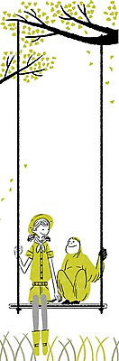 PSD 나무 동물 한마리 여자 여유 일러스트 프레임 함께함 한명 사람 성인 그네 오랑우탄 소통 여자만 여자한명만 성인여자만 성인만 국내일러스트 식물 1 감정 컨셉 포유류 파일형식