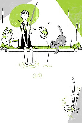 PSD 동물 여자 여유 일러스트 낚시 프레임 함께함 어류 한명 사람 성인 고양이 낚싯대 강가 소통 여자만 여자한명만 성인여자만 성인만 국내일러스트 1 감정 컨셉 포유류 레저 반려동물 강 수중동물 낚시용품 파일형식