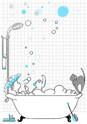 PSD 동물 여자 여유 두마리 일러스트 프레임 함께함 욕조 한명 사람 성인 고양이 목욕 거품 욕실 샤워기 소통 여자만 여자한명만 성인여자만 성인만 국내일러스트 1 감정 컨셉 2 포유류 반려동물 청결 파일형식