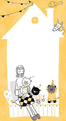 PSD 동물 여자 여유 쿠션 일러스트 주택 프레임 함께함 세마리 한명 사람 성인 책 독서 돼지 늑대 소통 여자만 여자한명만 성인여자만 성인만 국내일러스트 1 감정 컨셉 포유류 3 건물 파일형식