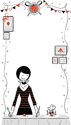 PSD 동물 접시 여자 여유 액자 포크 과일 일러스트 딸기 프레임 함께함 한명 사람 성인 식사 나이프 쥐 소통 여자만 여자한명만 성인여자만 성인만 국내일러스트 1 식기 감정 컨셉 칼 설치류 파일형식