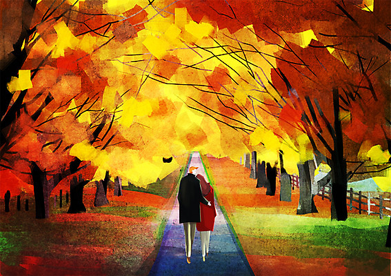 주간 PSD 나무 식물 커플 계절 여자 남자 단풍 낙엽 데이트 일러스트 단풍나무 사람 풍경 성인 야외 두명 가을 은행나무 성인만 국내일러스트 자연요소 잎 관계 파일형식