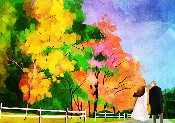 주간 PSD 나무 식물 커플 계절 여자 남자 단풍 낙엽 데이트 일러스트 단풍나무 사람 풍경 성인 야외 두명 울타리 가을 은행나무 성인만 국내일러스트 자연요소 잎 관계 담장 파일형식