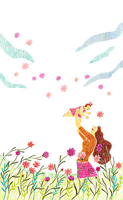 PSD 식물 여자 꽃 행복 꽃밭 일러스트 안기 엄마 사람 성인 두명 아기 여자만 국내일러스트 감정 가족 모션 파일형식