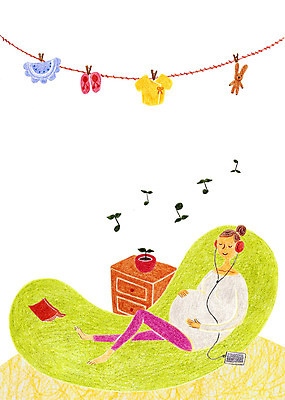 PSD 여자 일러스트 실내 한명 사람 성인 책 소파 헤드셋 임산부 임신 음악감상 태교 여자만 여자한명만 성인여자만 성인만 국내일러스트 1 음향기기 의자 내부 헤드폰 감상 파일형식