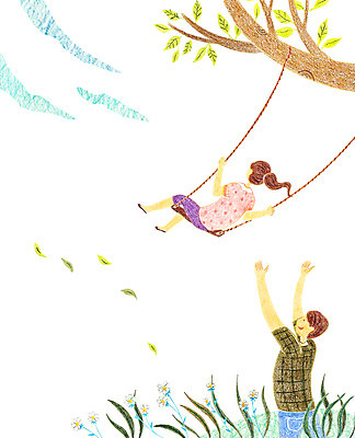 주간 PSD 식물 여자 남자 꽃 딸 어린이 일러스트 나뭇잎 사람 성인 야외 두명 아빠 그네 그네타기 부녀 국내일러스트 자연요소 잎 가족 놀이 파일형식