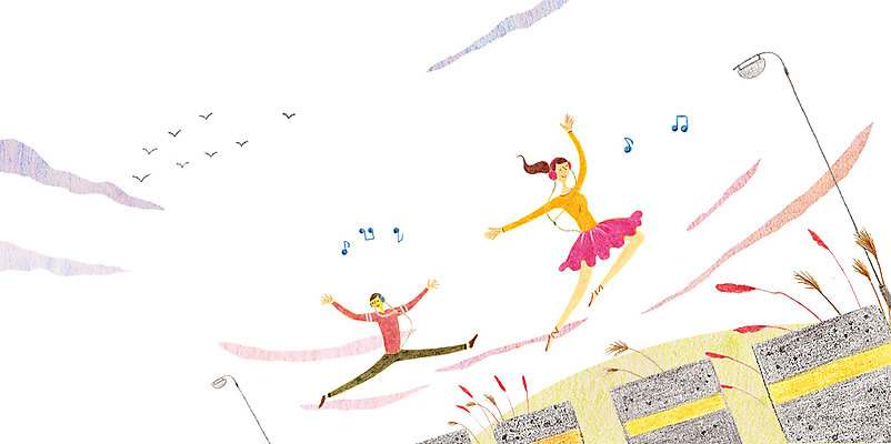 주간 PSD 커플 여자 남자 가로등 음표 일러스트 거리 사람 성인 야외 두명 노을 음악감상 춤 성인만 국내일러스트 자연요소 기호 공공시설 음악 관계 문화예술 감상 파일형식