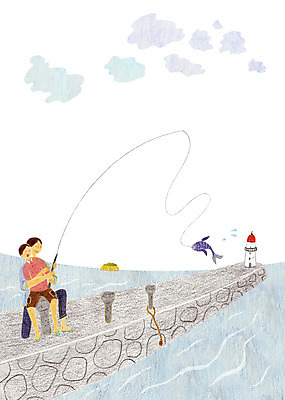 주간 PSD 남자 아들 어린이 바다 일러스트 낚시 등대 어류 사람 성인 야외 두명 항구 아빠 낚싯대 남자만 국내일러스트 자연요소 가족 교통시설 레저 수중동물 낚시용품 파일형식