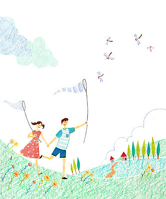 주간 PSD 나무 식물 여자 남자 꽃 어린이 일러스트 주택 남매 사람 야외 두명 잠자리 곤충채집 채집망 어린이만 국내일러스트 자연요소 곤충 가족 건물 수집 파일형식