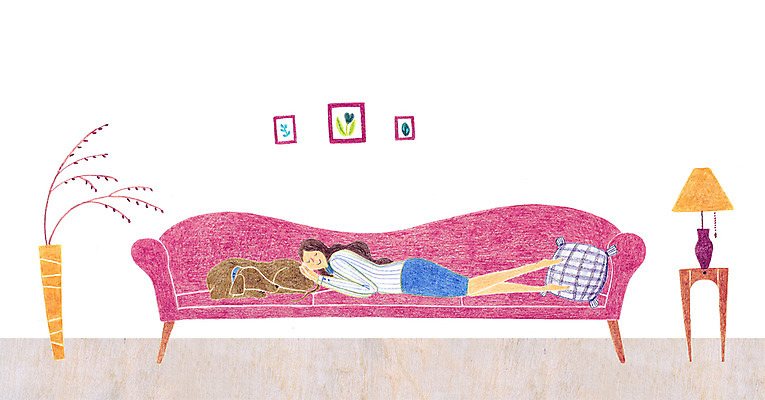 PSD 여자 화분 액자 쿠션 일러스트 탁자 실내 한명 사람 성인 반려동물 소파 스탠드 강아지 낮잠 여자만 여자한명만 성인여자만 성인만 국내일러스트 동물 1 가구 의자 조명 내부 잠 개 파일형식