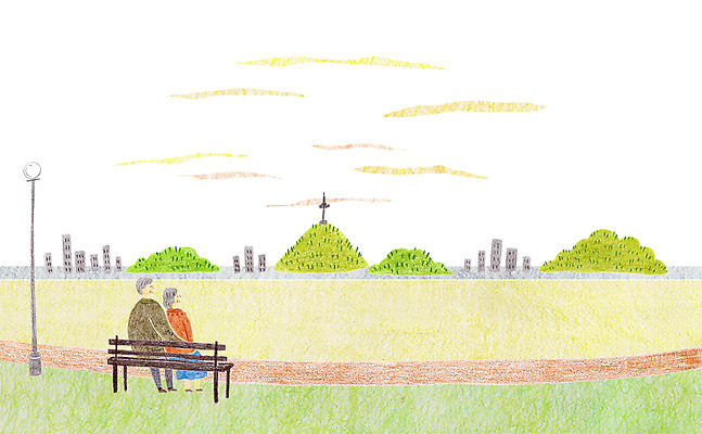 주간 PSD 공원 여자 노년 남자 가로등 벤치 일러스트 산 사람 앉기 빌딩 야외 두명 노을 노부부 산책 도시 노인만 성인만 국내일러스트 자연요소 부부 공공시설 의자 모션 휴식 성인 건물 파일형식