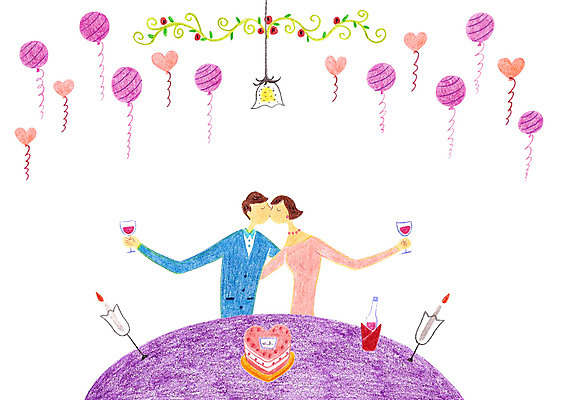 PSD 커플 여자 남자 와인잔 데이트 일러스트 촛불 탁자 키스 사람 이벤트 성인 두명 케이크 와인 풍선 성인만 국내일러스트 가구 술잔 초 관계 디저트 주류 애정표현 파일형식