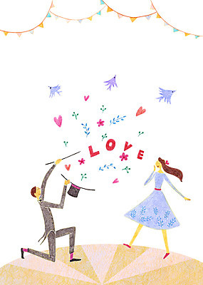 PSD 커플 여자 남자 프로포즈 일러스트 조류 사랑 사람 이벤트 성인 두명 마술 하트 성인만 국내일러스트 모양 동물 감정 관계 파일형식