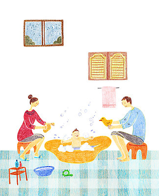 PSD 여자 남자 의자 일러스트 가족 욕조 실내 사람 성인 목욕 욕실 아기 스펀지 오리인형 국내일러스트 인형 가구 관계 내부 청결 파일형식