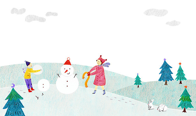 주간 PSD 나무 식물 동물 계절 여자 남자 어린이 겨울 일러스트 눈사람 털모자 사람 야외 두명 눈 토끼 어린이만 국내일러스트 자연요소 모자_잡화 포유류 날씨 반려동물 파일형식