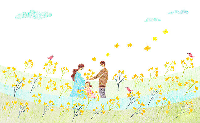 주간 PSD 식물 구름 여자 남자 꽃 행복 어린이 꽃밭 일러스트 가족 조류 사람 성인 야외 세명 산책 임산부 국내일러스트 자연요소 동물 감정 관계 휴식 임신 파일형식