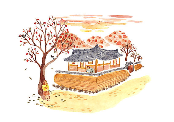 주간 PSD 나무 식물 커플 계절 여자 남자 여유 데이트 일러스트 산 기와집 사랑 사람 성인 야외 두명 다정 가을 순수 감나무 설레임 성인만 국내일러스트 자연요소 감정 컨셉 관계 한옥 감 파일형식