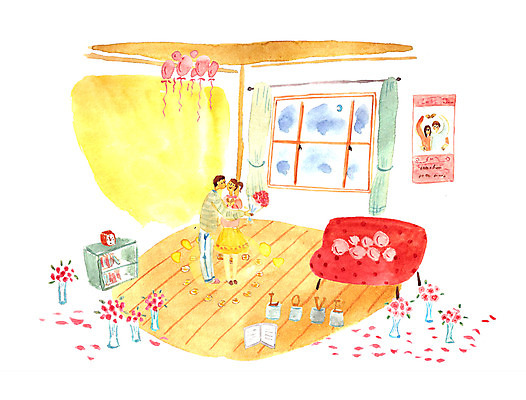 PSD 식물 커플 여자 남자 꽃 여유 꽃다발 프로포즈 일러스트 실내 사랑 사람 이벤트 성인 두명 소파 다정 순수 풍선 설레임 성인만 국내일러스트 감정 컨셉 의자 관계 내부 파일형식