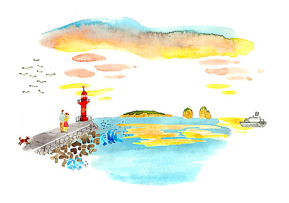 주간 PSD 커플 여자 남자 여유 바다 데이트 일러스트 갈매기 등대 사랑 사람 성인 야외 두명 노을 다정 순수 설레임 선박 성인만 국내일러스트 자연요소 감정 컨셉 수상교통 관계 조류 파일형식