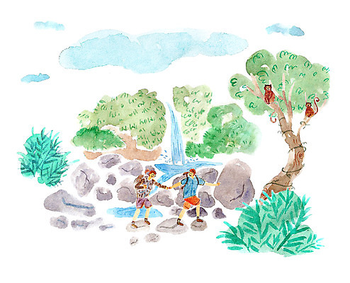 주간 PSD 나무 식물 커플 여자 남자 여유 데이트 일러스트 산 사랑 사람 성인 야외 두명 계곡 다정 트래킹 돌_바위 바위 원숭이 풀 숲 순수 설레임 성인만 국내일러스트 자연요소 감정 컨셉 포유류 관계 레저 파일형식